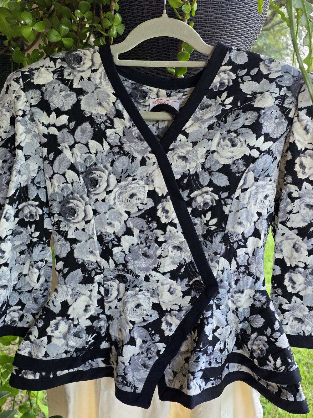 Vintage Black and White Floral Peplum Blouse
